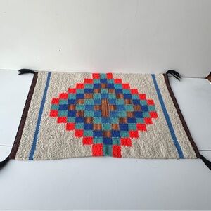 Vintage Hand Woven Wool Rug Small Table Runner Southwest Geometric 19" x 12"